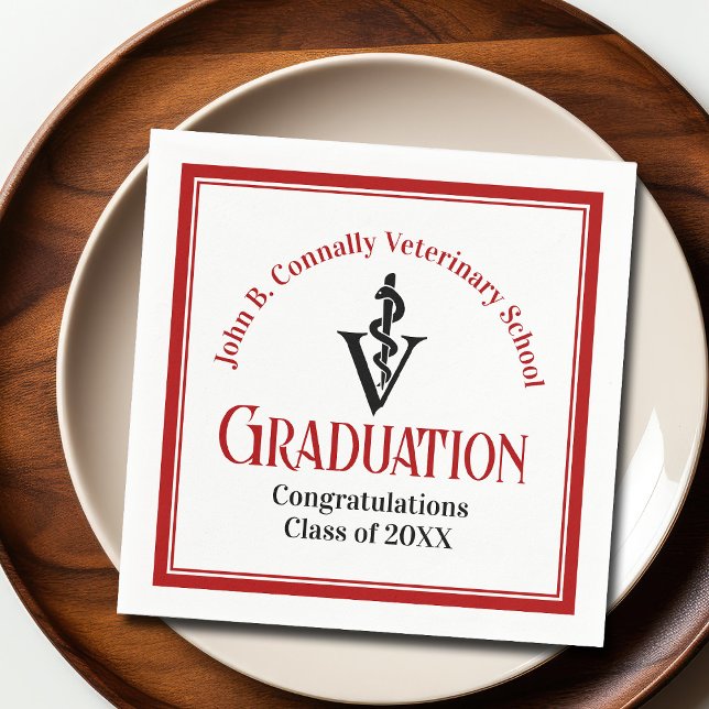 Custom Veterinary School Red Graduation Party Napkins (Creator Uploaded)