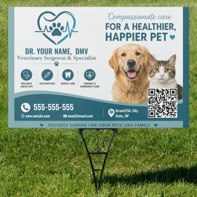 Custom Veterinary Yard Sign with QR Code  (Insitu)