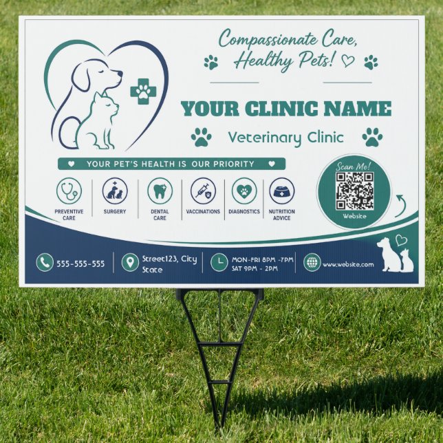 Custom Veterinary Yard Sign with QR Code for Vet  (Insitu)