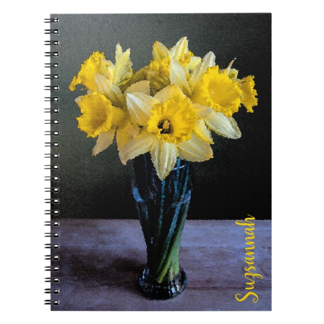 Custom Vibrant Daffodils In Vase Still Life Notebook (Front)