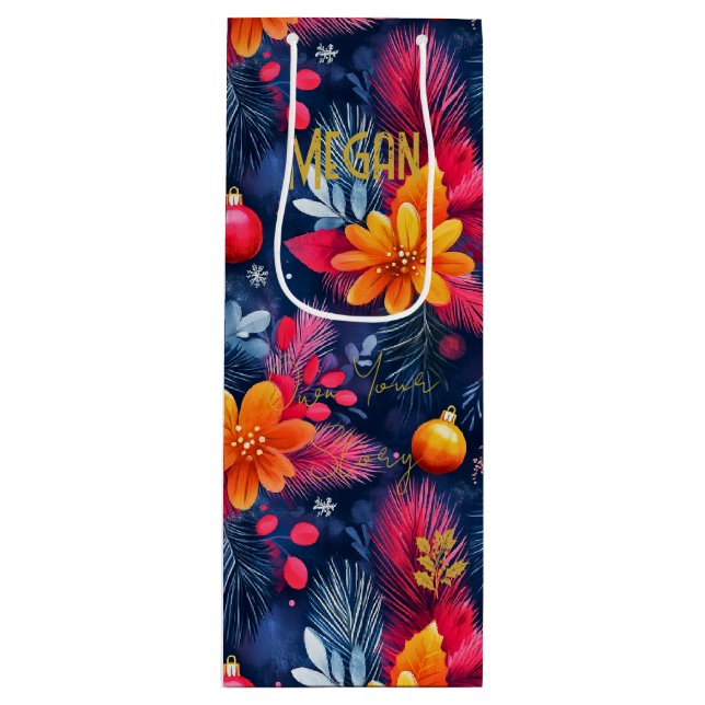 Custom Vibrant Holiday Floral Gift Bag (Front)