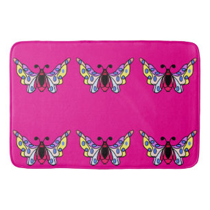 Custom Vibrant Modern Folk Butterfly Art Bath Mat