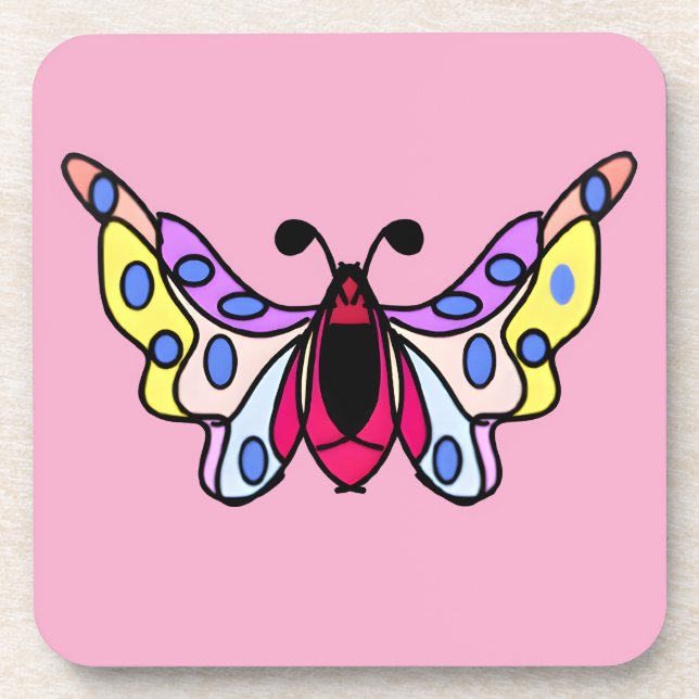 Custom Vibrant Modern Folk Butterfly Art Beverage Coaster (Front)