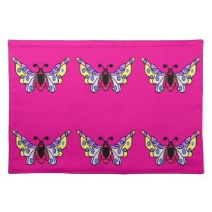 Custom Vibrant Modern Folk Butterfly Art Cloth Placemat