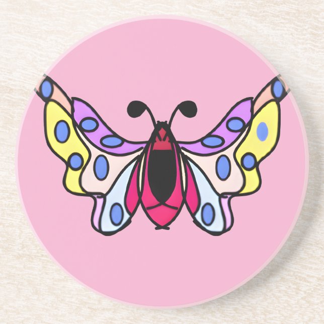 Custom Vibrant Modern Folk Butterfly Art Coaster (Front)