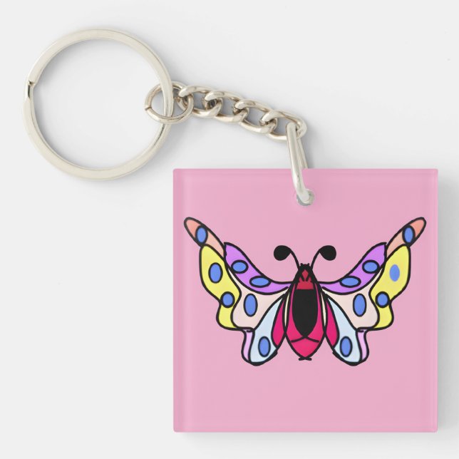 Custom Vibrant Modern Folk Butterfly Art Keychain (Front)