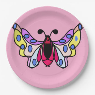 Custom Vibrant Modern Folk Butterfly Art Paper Plates