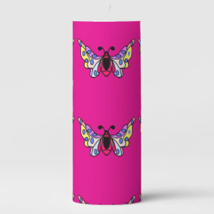 Custom Vibrant Modern Folk Butterfly Art Pillar Candle