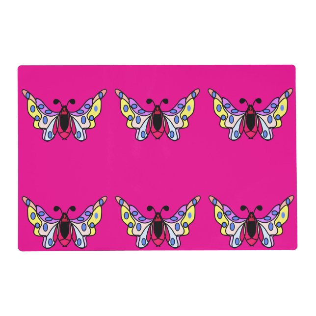 Custom Vibrant Modern Folk Butterfly Art Placemat (Front)