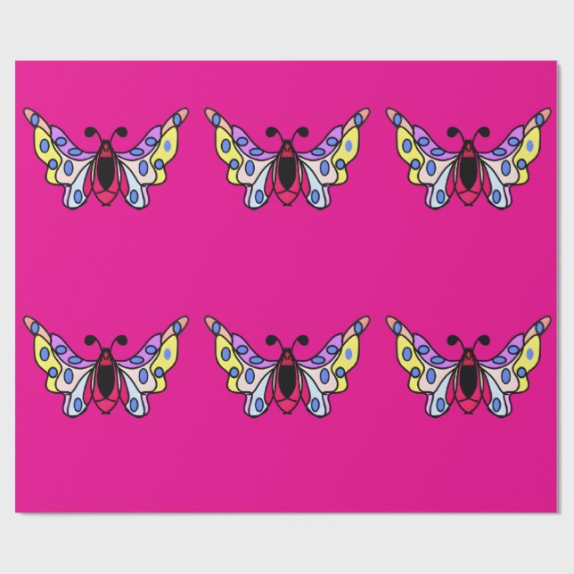 Custom Vibrant Modern Folk Butterfly Art Wrapping Paper (Flat)