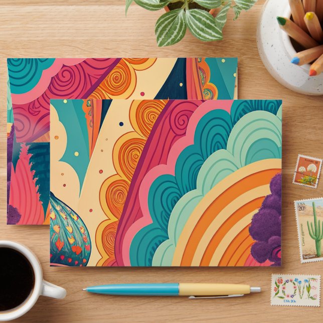 Custom Vibrant Retro Rainbow Envelope (Desk)