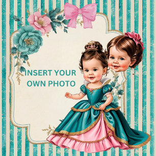 Custom Victorian Pink and Teal Floral Princess Invitation