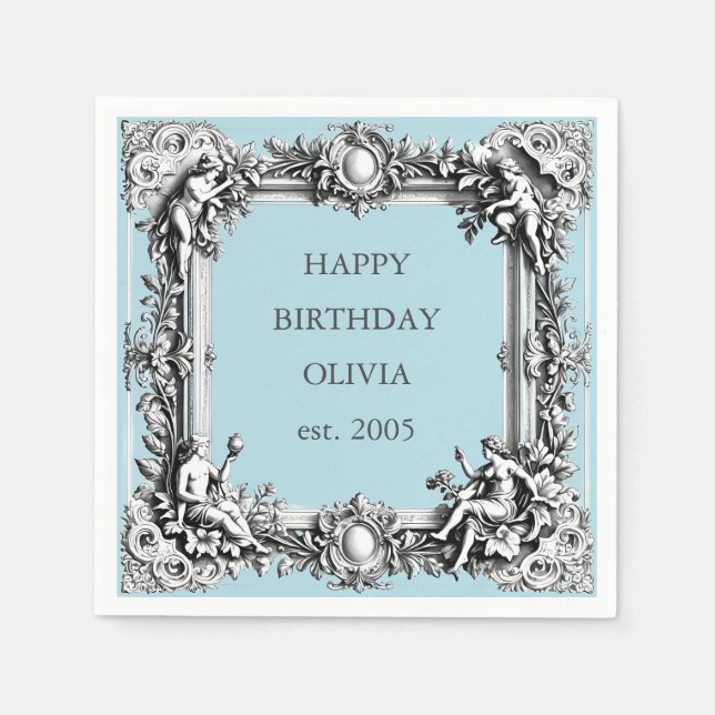 Custom Victorian Scroll Frame – blue baby boy Napkins (Front)