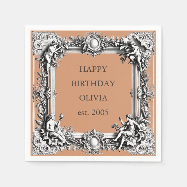 Custom Victorian Scroll Frame – clay terracotta Napkins (Front)