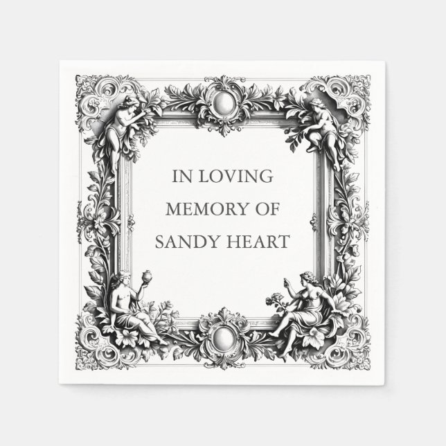 Custom Victorian Scroll Frame – Elegant funeral Napkins (Front)