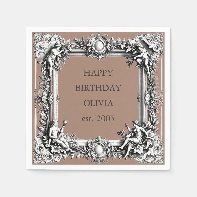 Custom Victorian Scroll Frame – MOCHA brown Napkins (Front)