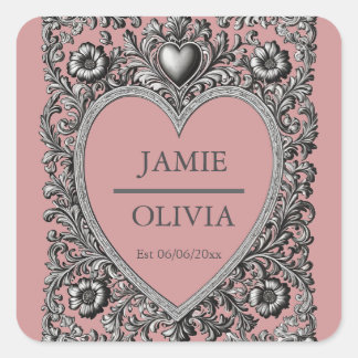 Custom Victorian Scroll Frame – wedding Square Sticker