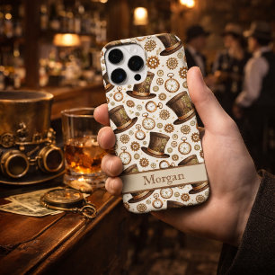 Custom Victorian Steampunk Hat and Clockwork Name iPhone 16 Pro Max Case