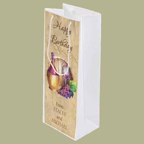 Custom Vineyard Vintage Wine Grapes Barrel  Wine Gift Bag