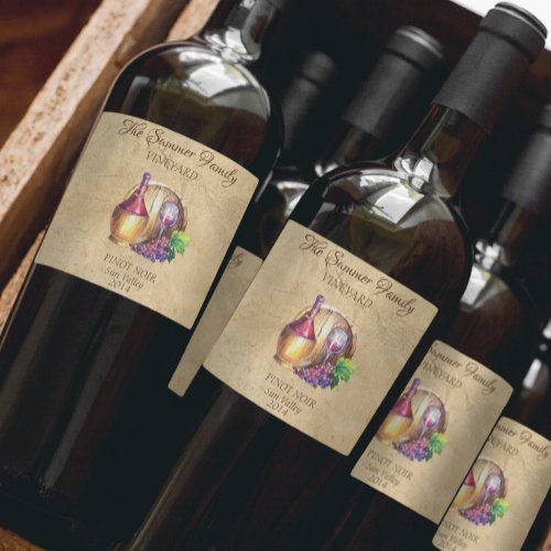Custom Vineyard Vintage Wine Grapes Barrel Wine Label