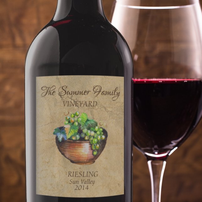 Custom Vineyard Vintage Wine Grapes White Wine Label (Creator Uploaded)