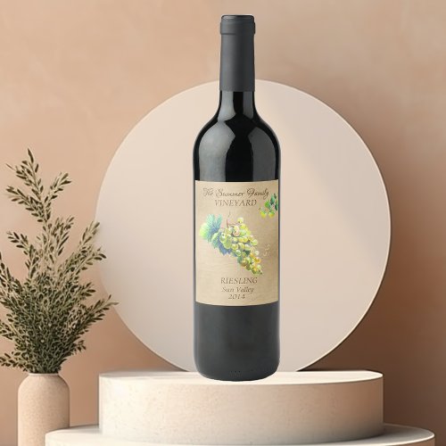 Custom Vineyard Vintage Wine Grapes White Wine Label