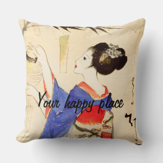 Custom Vintage Aesthetic Japan Kimono illustration Throw Pillow