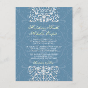 Custom vintage air force blue isabelline wedding invitation