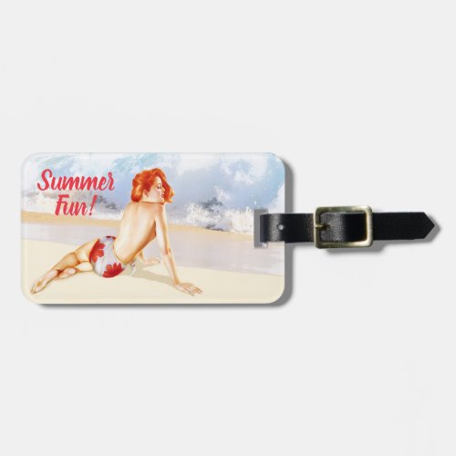 Custom vintage and retro 1950s beach pin_up girl luggage tag