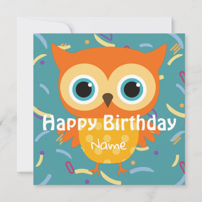 Custom vintage animals owl birthday cute Flat Card (Front)