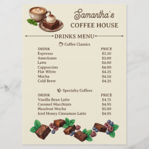 Custom Vintage Bakery Merch Brownie Art Menu