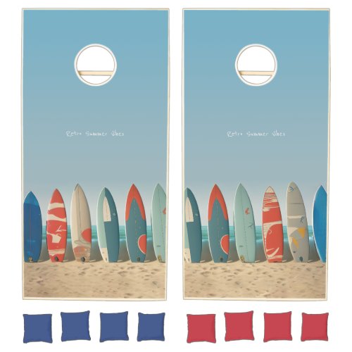 Custom Vintage Beach Vibes Retro Summer SurfBoards Cornhole Set