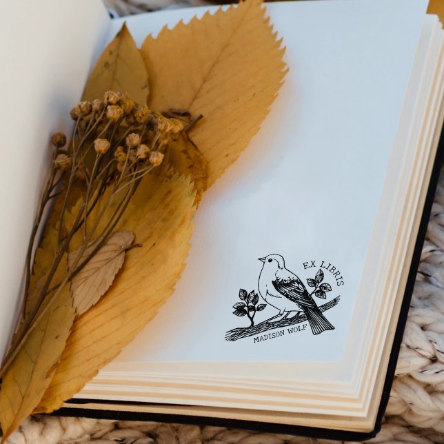 Custom Vintage Bird Ex Libris Book Rubber Stamp (Creator Uploaded)