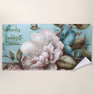 Custom Vintage Blue and White Flower Bachelorette  Beach Towel