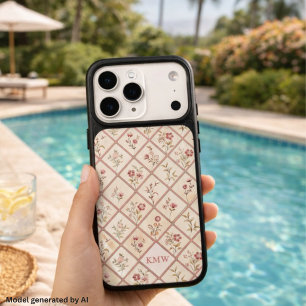Custom Vintage Blush Pink Floral Lattice Pattern iPhone 17 Pro Case