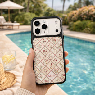 Custom Vintage Blush Pink Floral Lattice Pattern iPhone 17 Pro Case