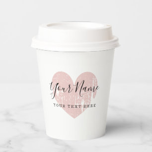 Custom vintage blush pink heart paper coffee cups