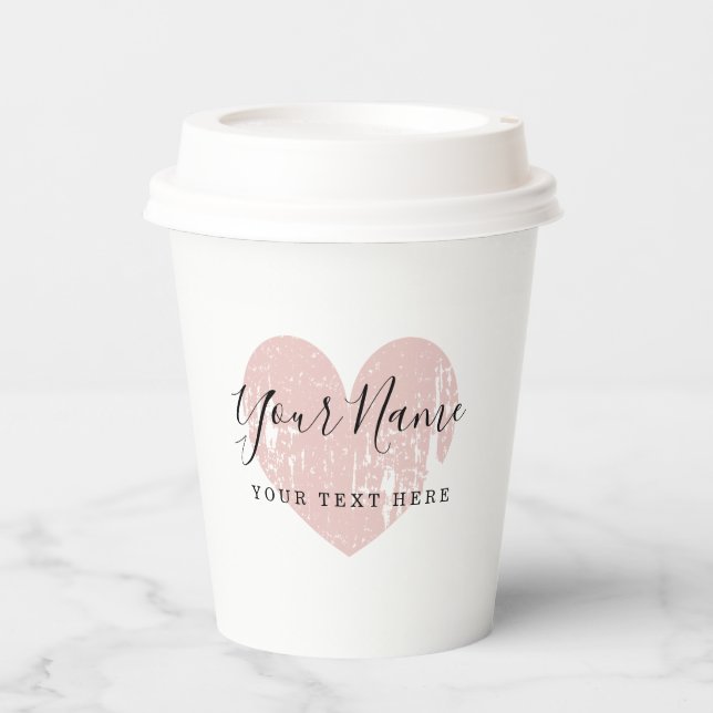 Custom vintage blush pink heart paper coffee cups (Front)