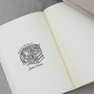 Custom Vintage Cat Bookplate Rubber Stamp