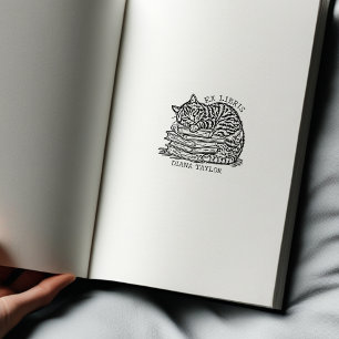 Custom Vintage Cat Bookplate Rubber Stamp