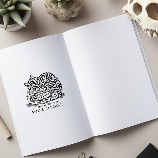 Custom Vintage Cat Bookplate  Rubber Stamp (Creator Uploaded)