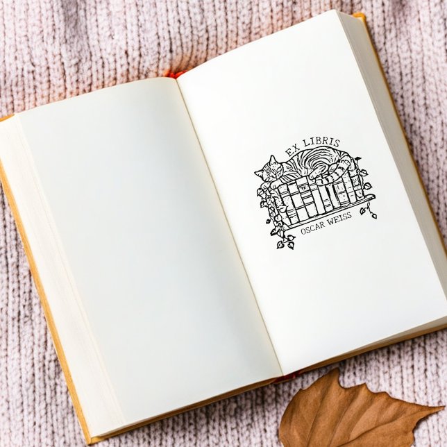 Custom Vintage Cat Sleeping Bookplate  Rubber Stamp (Creator Uploaded)
