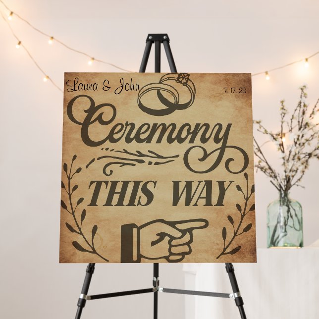 Custom Vintage Ceremony This Way Wedding Foam Board (In Situ (Stand))