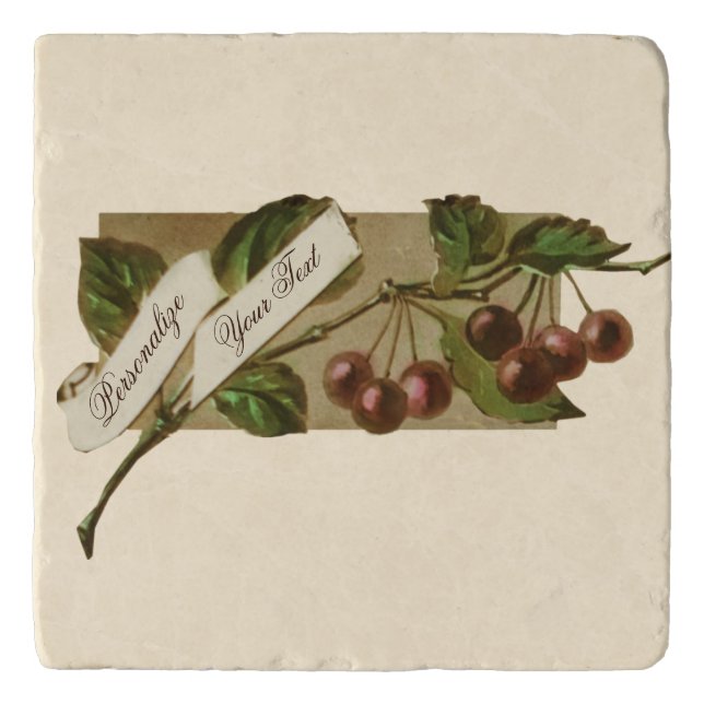 Custom Vintage Cherries Retro Fruit Old School Trivet (Front)