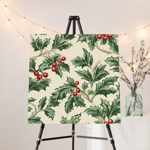 Custom Vintage Christmas Holly &amp; Berries Pattern Foam Board