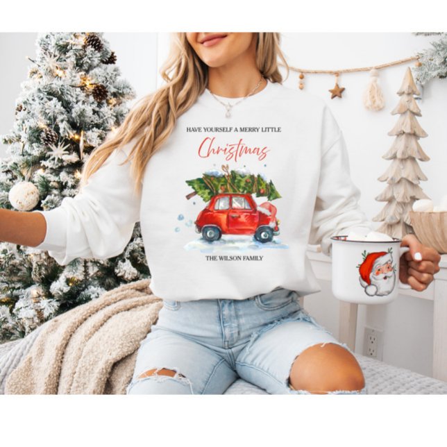 Custom Vintage Christmas – Red Car with Tree Sweatshirt (Creator Uploaded)