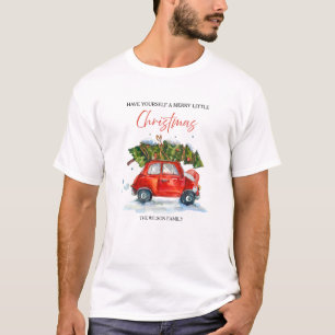 Custom Vintage Christmas – Red Car with Tree T-Shirt