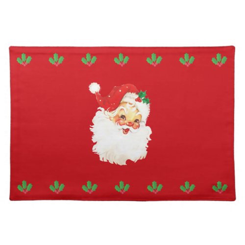 Custom Vintage Christmas Santa Claus on Red Cloth Placemat