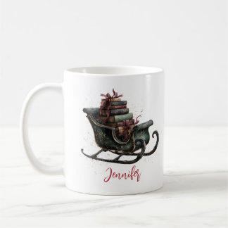 Custom Vintage Christmas Sleigh with Books Coffee Mug