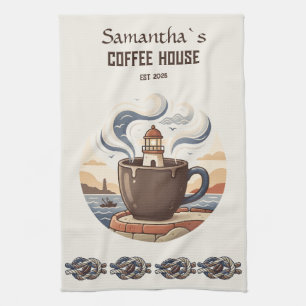 Custom Vintage Coastal Cafe Merch Kitchen Towel